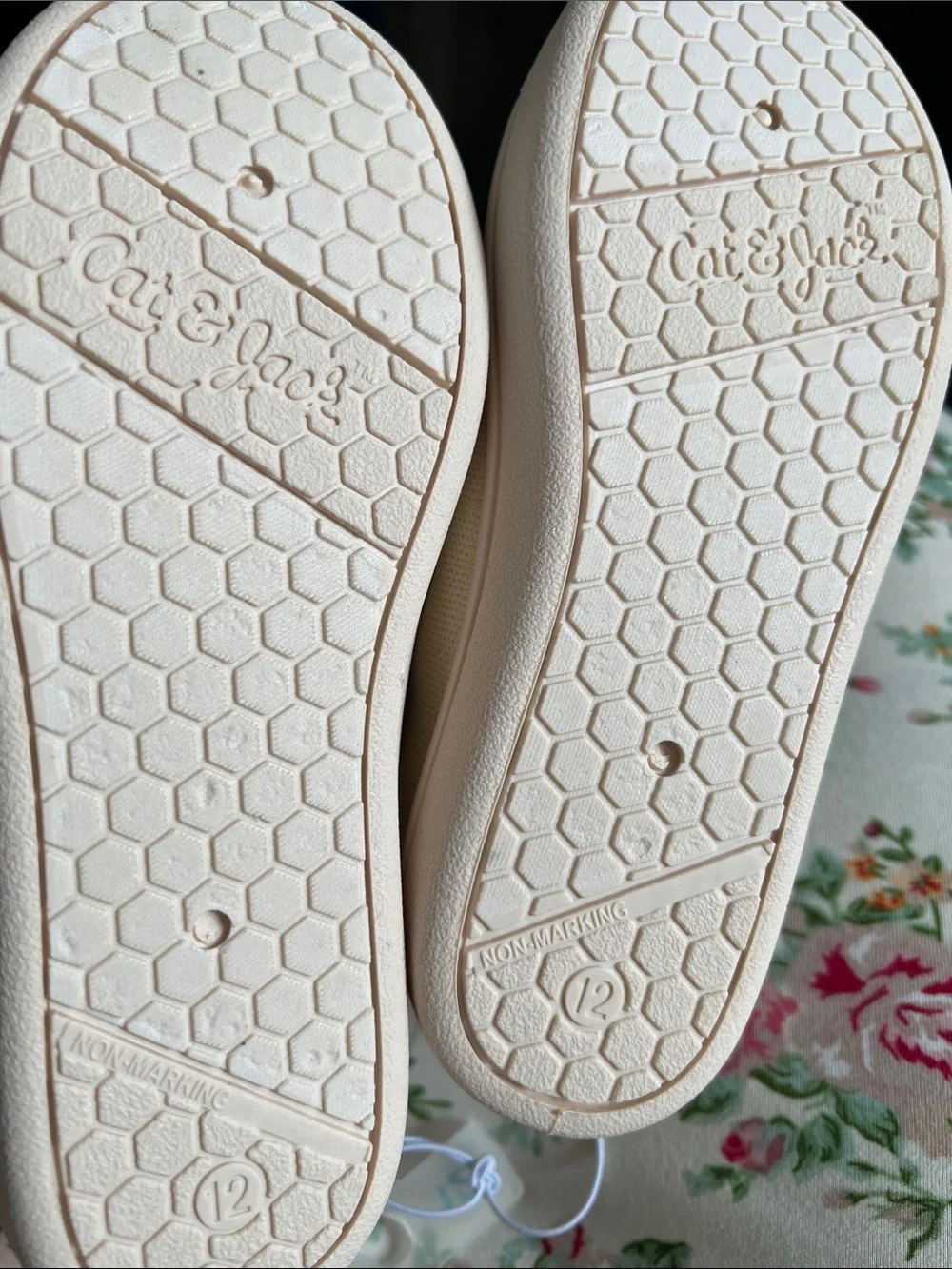 Cat & Jack Cream Canvas Mary Jane Shoes with Pale Pink Toe